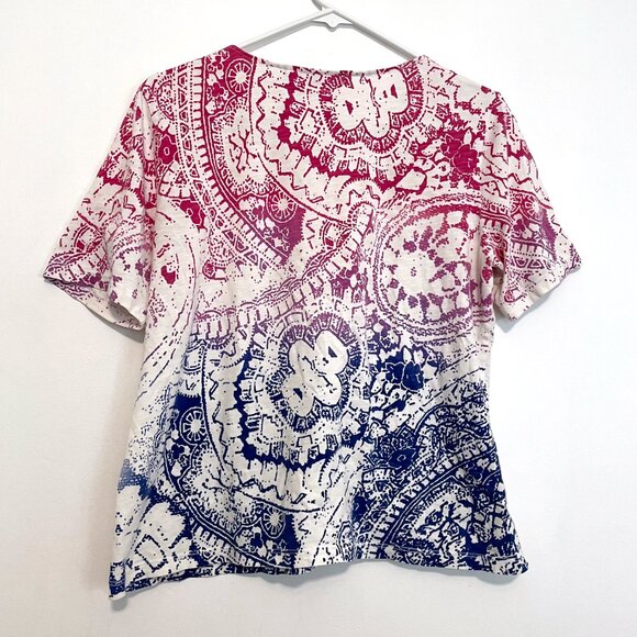 CHICO'S 2 White Pink Purple Blue Ombre Gradient Boho Printed Cotton Tee T-Shirt - Picture 10 of 12